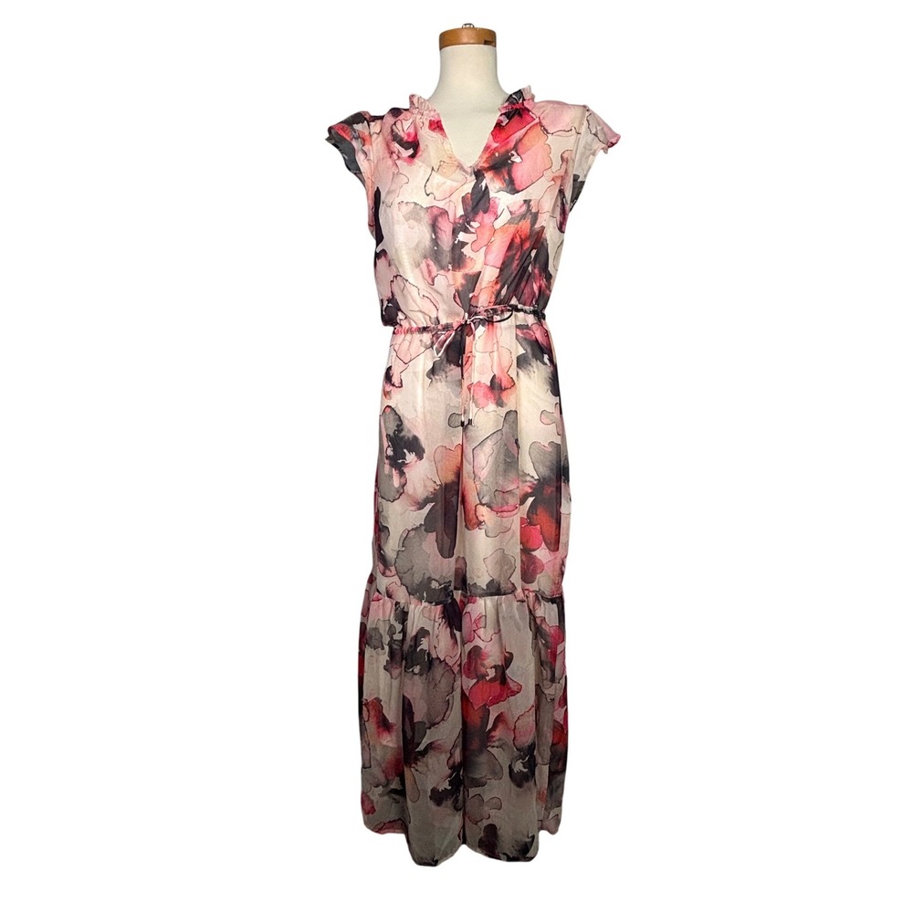 NWT Steve Madden Printed Chiffon Midi Dress Dark Blush Flora DP28090R Size Med